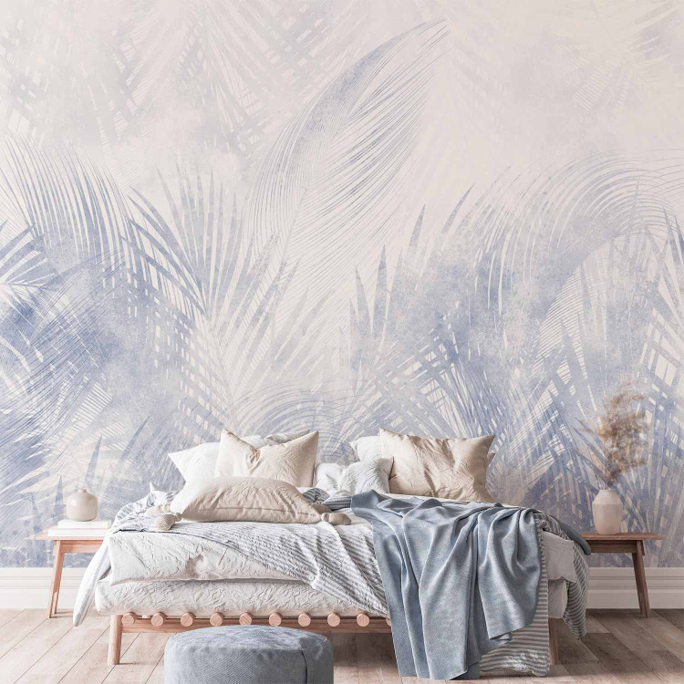 Wall Mural Interpenetrating palm leaves - plant motif in a blue shade 144641 additionalImage 2
