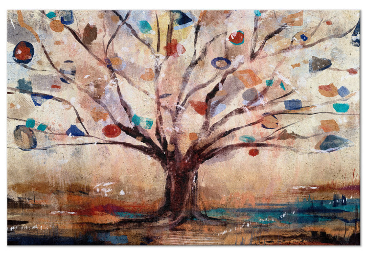 Canvas Abstract Nature (1-piece) - painted tree in warm colors 145141