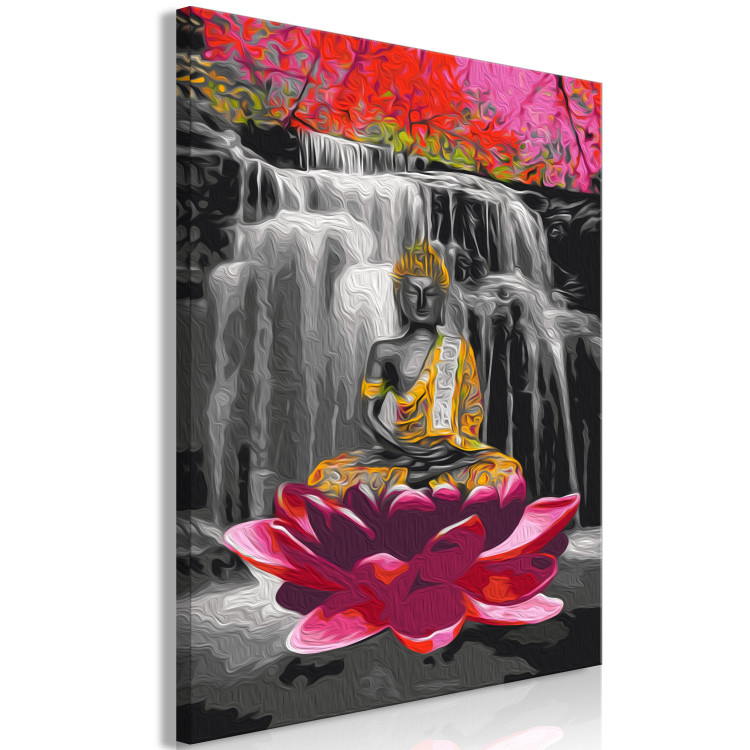 Paint by Number Kit Buddha with a Lotus - Meditating Figure in Front of a Waterfall and Pink Trees 146541 additionalImage 5