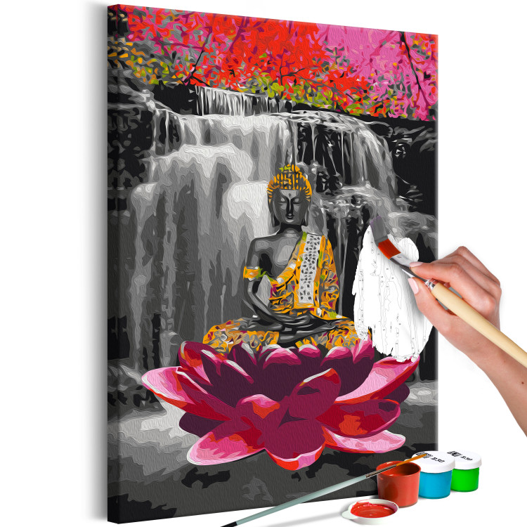 Paint by Number Kit Buddha with a Lotus - Meditating Figure in Front of a Waterfall and Pink Trees 146541 additionalImage 6