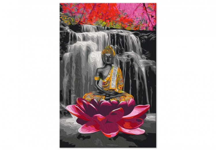 Paint by Number Kit Buddha with a Lotus - Meditating Figure in Front of a Waterfall and Pink Trees 146541 additionalImage 3