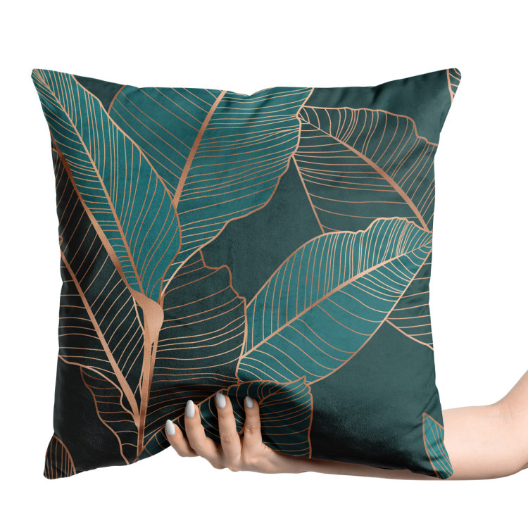 Decorative Velor Pillow Noble ficus - a botanical glamour composition with gold pattern 147041 additionalImage 2