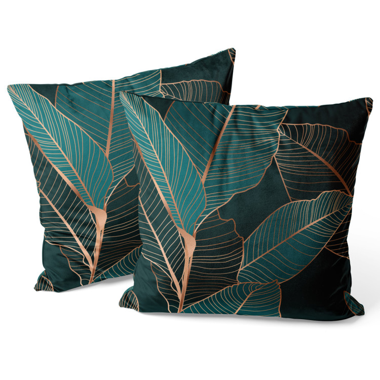 Decorative Velor Pillow Noble ficus - a botanical glamour composition with gold pattern 147041 additionalImage 3