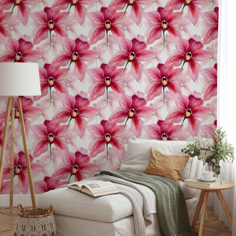 Modern Wallpaper Watercolor Flower - Dark Pink Orchid on a White Background 150041 additionalImage 4