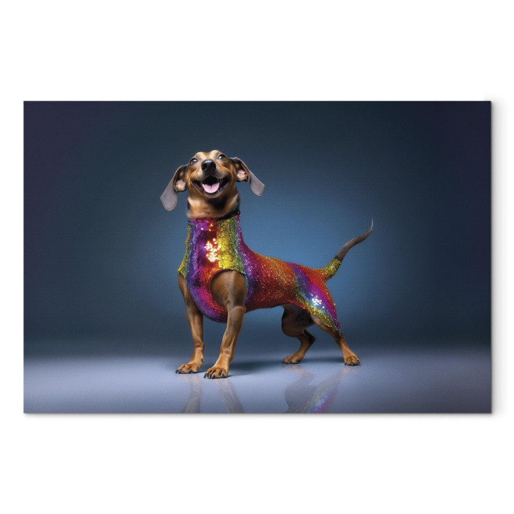 Canvas Print AI Dachshund Dog - Smiling Animal in Colorful Disguise - Horizontal 150241