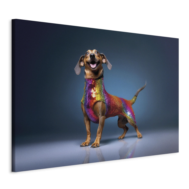 Canvas Print AI Dachshund Dog - Smiling Animal in Colorful Disguise - Horizontal 150241 additionalImage 2