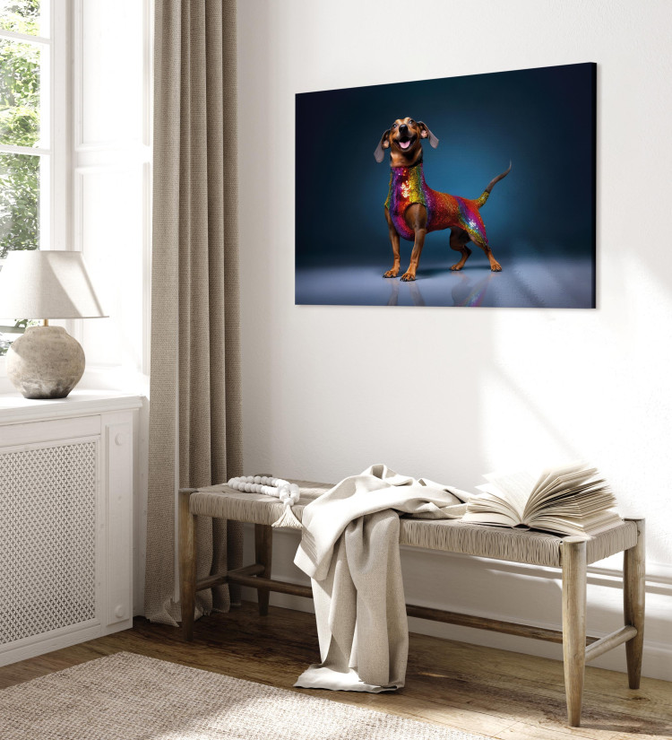Canvas Print AI Dachshund Dog - Smiling Animal in Colorful Disguise - Horizontal 150241 additionalImage 10