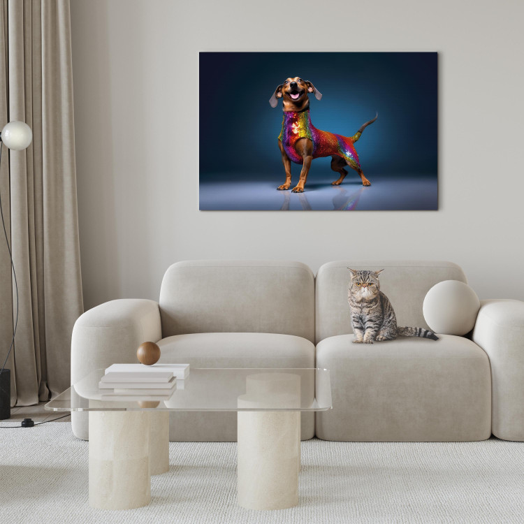 Canvas Print AI Dachshund Dog - Smiling Animal in Colorful Disguise - Horizontal 150241 additionalImage 3