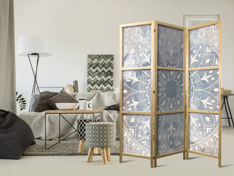 Room Divider Screen Mandala - Bright Cream-Colored Ornament on a Blue Background [Room Dividers] 151741 additionalImage 8