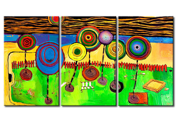 Canvas Abstraction (3-piece) - Playground with a motif of colourful circles 48441