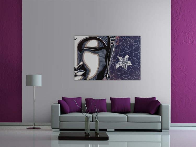 Canvas Art Print Violet Buddha - Oriental portrait of a character with a lotus flower 55641 additionalImage 3