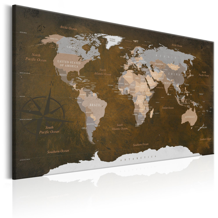 Canvas Art Print Cinnamon Journeys (1-piece) - World Map in Brown Color 93941 additionalImage 2