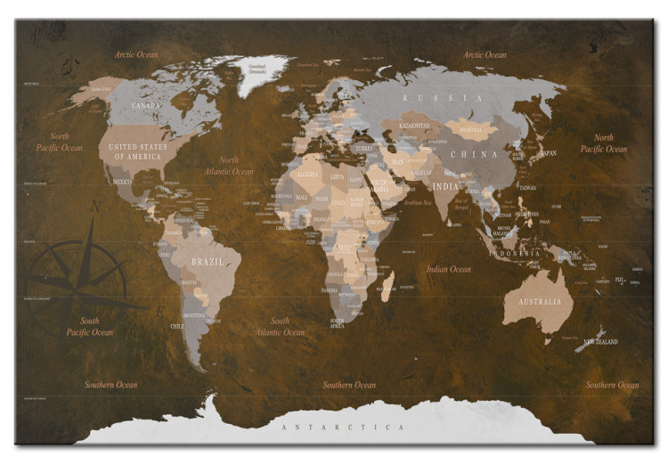 Canvas Art Print Cinnamon Journeys (1-piece) - World Map in Brown Color 93941