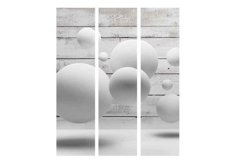 Room Divider Screen Spheres - illusion of abstract 3D shapes on a background of gray wooden planks 95241 additionalImage 3