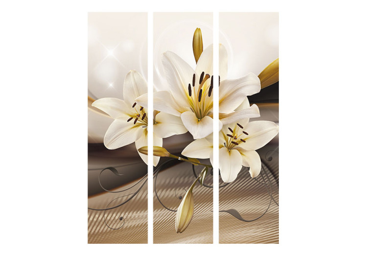 Room Separator Desert Garden - white lily flower with yellow hue on a background of ornaments 95541 additionalImage 3