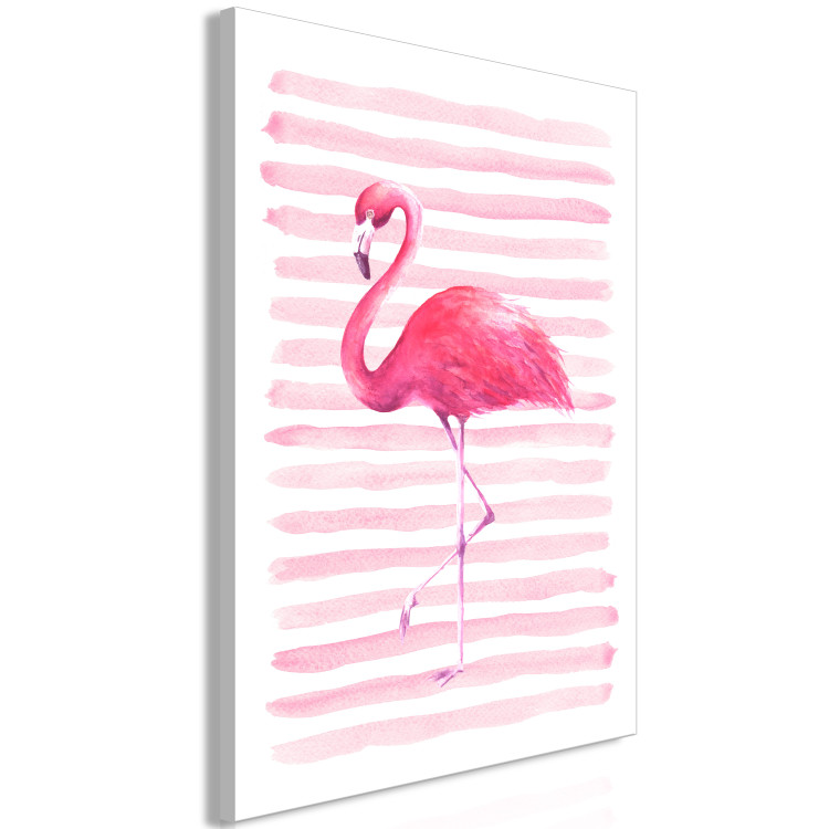 Canvas Art Print Flamingo in Pink Style (1-part) - Bird Against Bold Stripes 115251 additionalImage 2