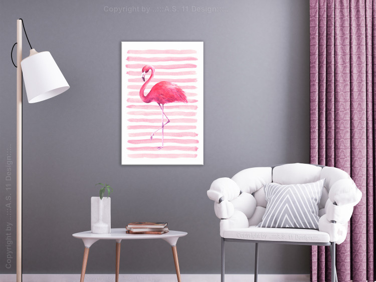 Canvas Art Print Flamingo in Pink Style (1-part) - Bird Against Bold Stripes 115251 additionalImage 3