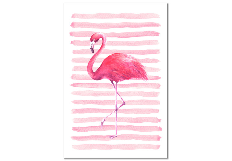 Canvas Art Print Flamingo in Pink Style (1-part) - Bird Against Bold Stripes 115251