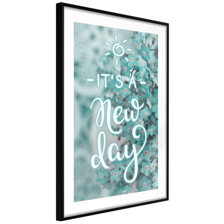 Poster It's a new day - turquoise composition with flowers and English text 116351 additionalImage 11