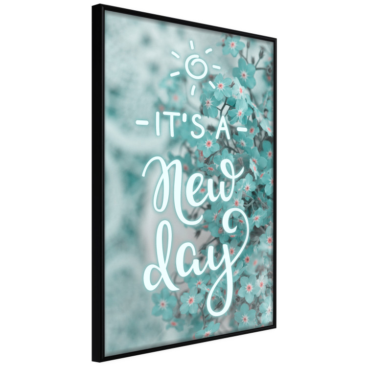 Poster It's a new day - turquoise composition with flowers and English text 116351 additionalImage 10