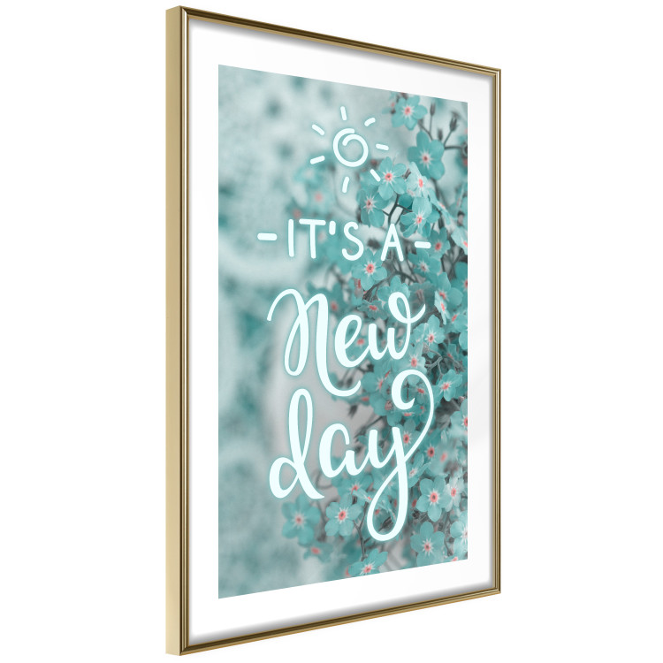 Poster It's a new day - turquoise composition with flowers and English text 116351 additionalImage 8