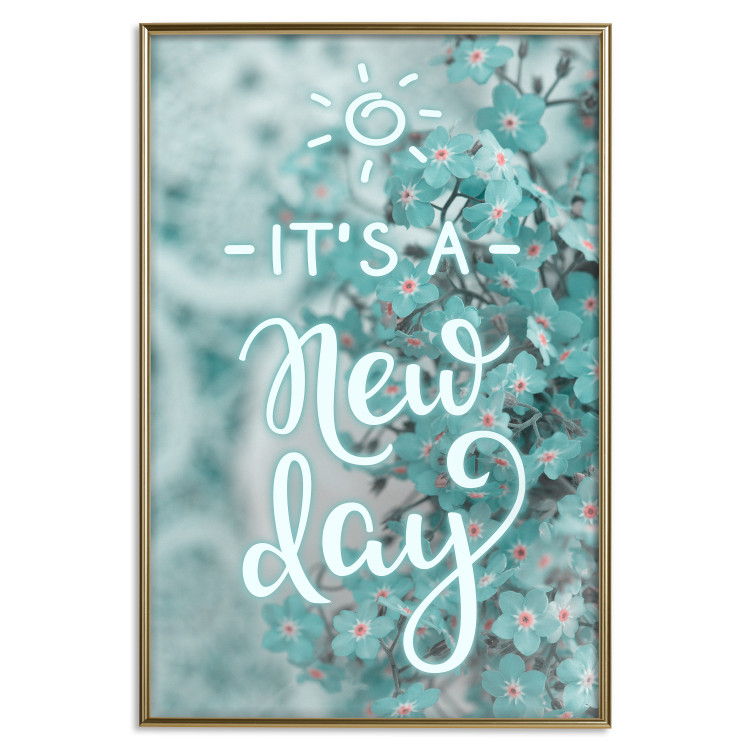 Poster It's a new day - turquoise composition with flowers and English text 116351 additionalImage 20