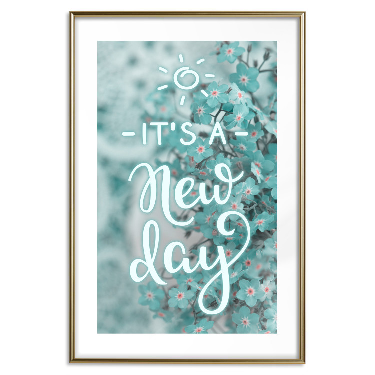 Poster It's a new day - turquoise composition with flowers and English text 116351 additionalImage 14