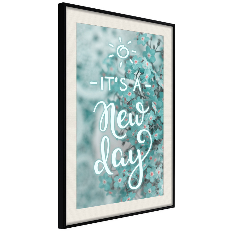 Poster It's a new day - turquoise composition with flowers and English text 116351 additionalImage 3