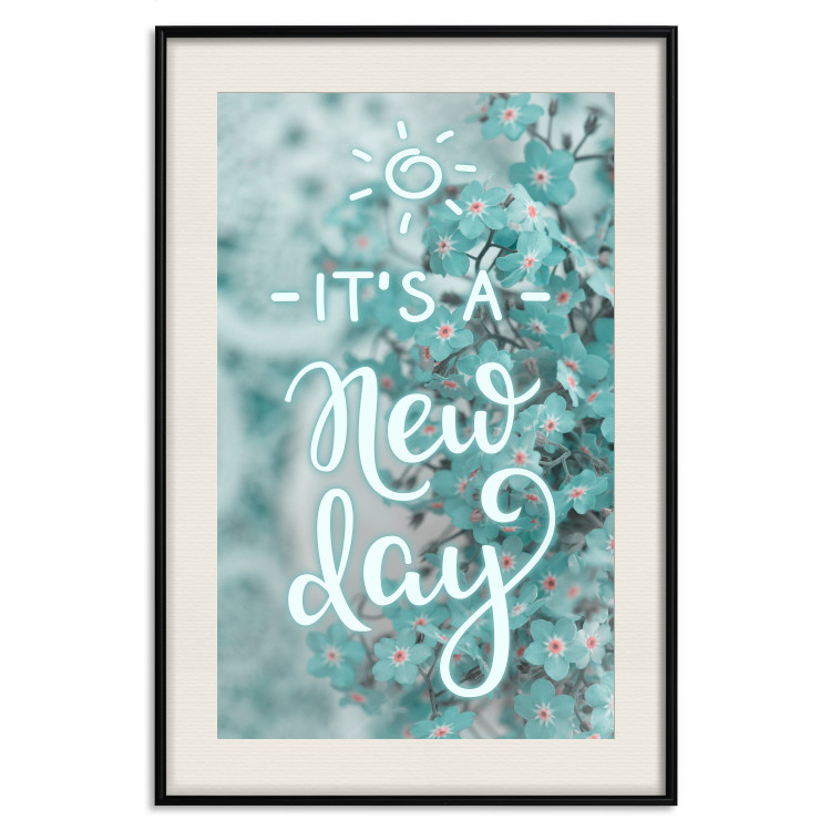 Poster It's a new day - turquoise composition with flowers and English text 116351 additionalImage 18