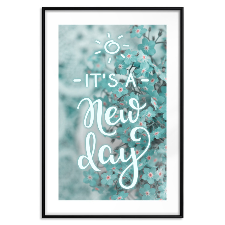 Poster It's a new day - turquoise composition with flowers and English text 116351 additionalImage 17