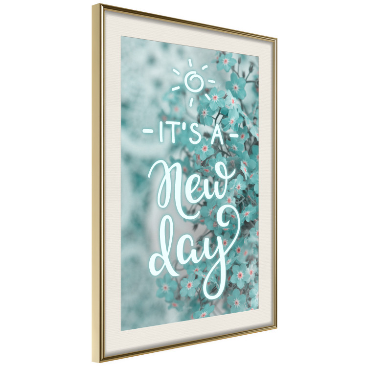 Poster It's a new day - turquoise composition with flowers and English text 116351 additionalImage 2