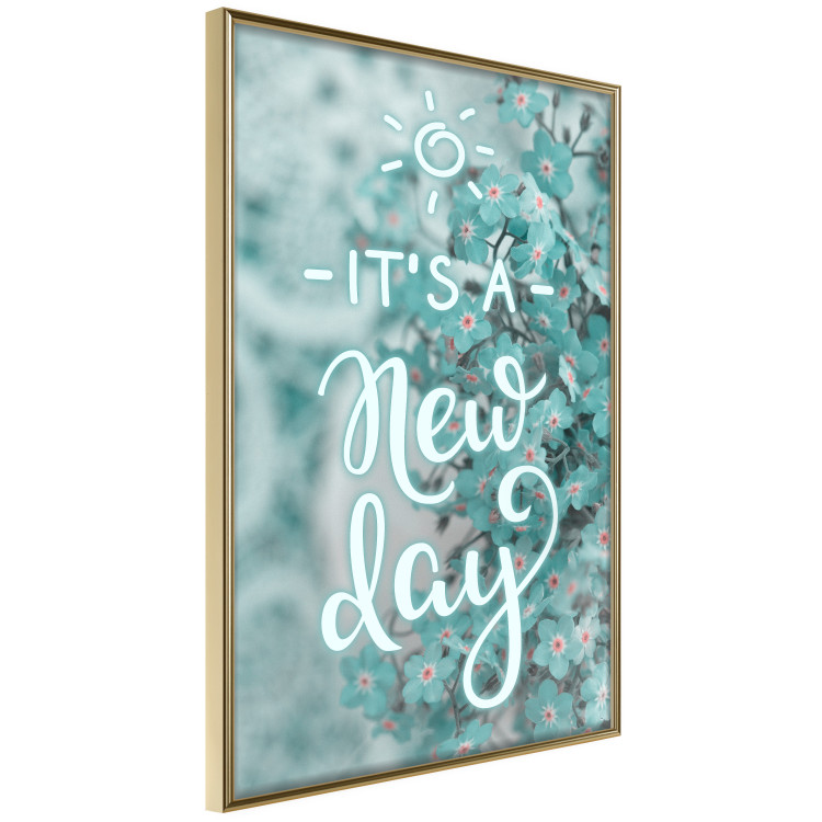 Poster It's a new day - turquoise composition with flowers and English text 116351 additionalImage 14