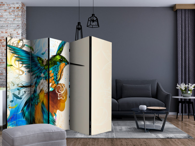 Room Divider Screen Bird's Music II (5-piece) - colorful bird amidst colorful nature 124151 additionalImage 4
