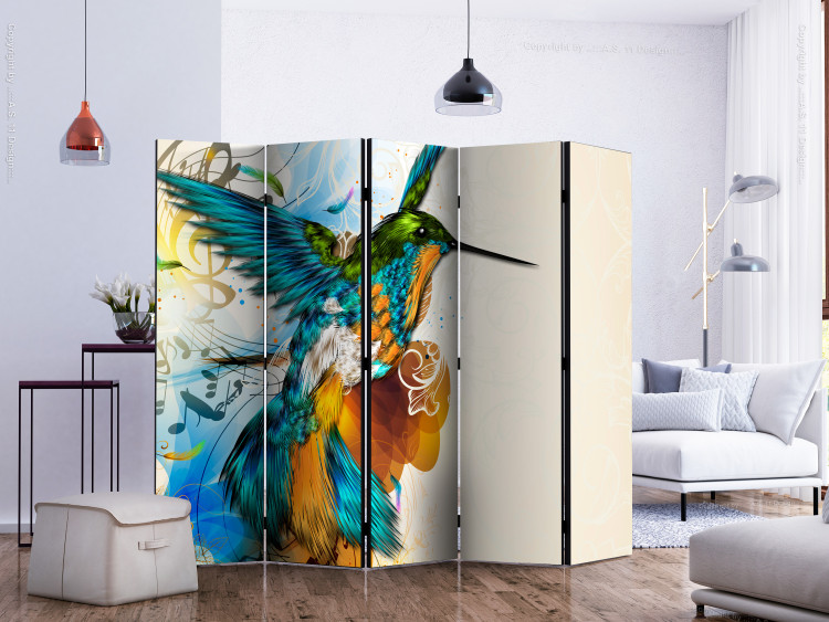 Room Divider Screen Bird's Music II (5-piece) - colorful bird amidst colorful nature 124151 additionalImage 2