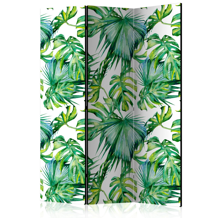 Room Divider Screen Jungle Leaves (3-piece) - pattern of tropical plants on a light background 124251