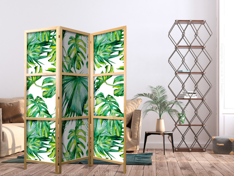 Room Divider Screen Jungle Leaves (3-piece) - pattern of tropical plants on a light background 124251 additionalImage 8