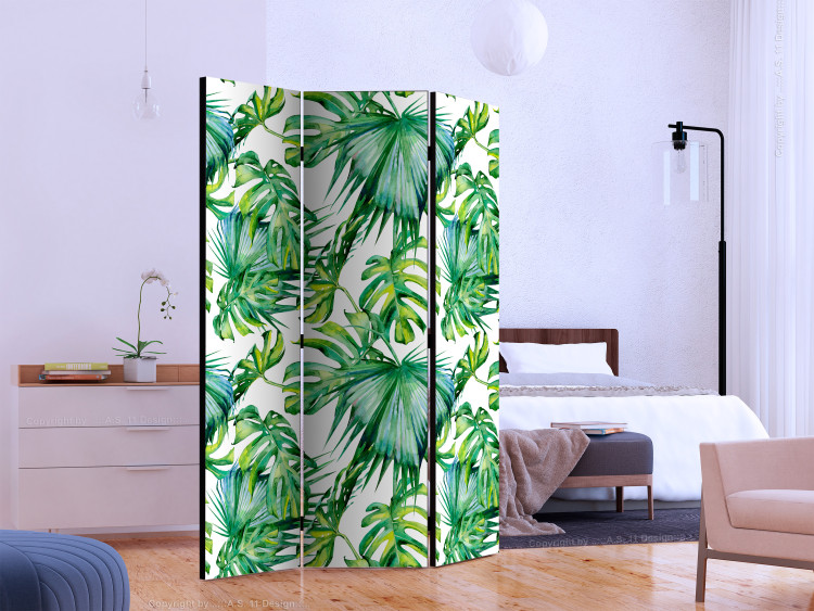 Room Divider Screen Jungle Leaves (3-piece) - pattern of tropical plants on a light background 124251 additionalImage 2