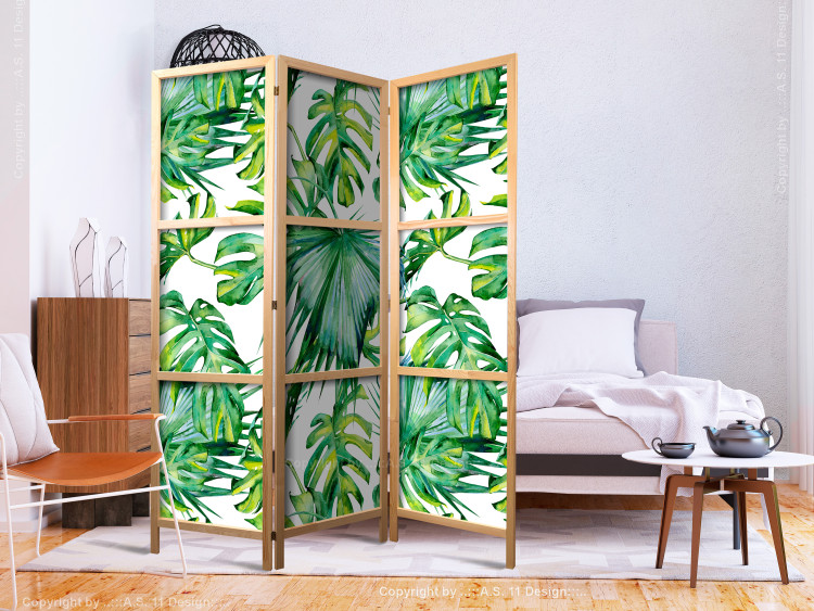 Room Divider Screen Jungle Leaves (3-piece) - pattern of tropical plants on a light background 124251 additionalImage 6
