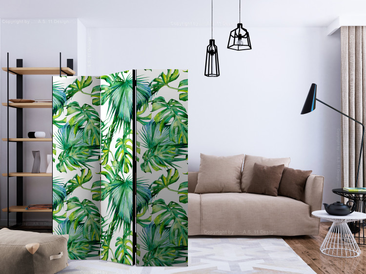 Room Divider Screen Jungle Leaves (3-piece) - pattern of tropical plants on a light background 124251 additionalImage 4