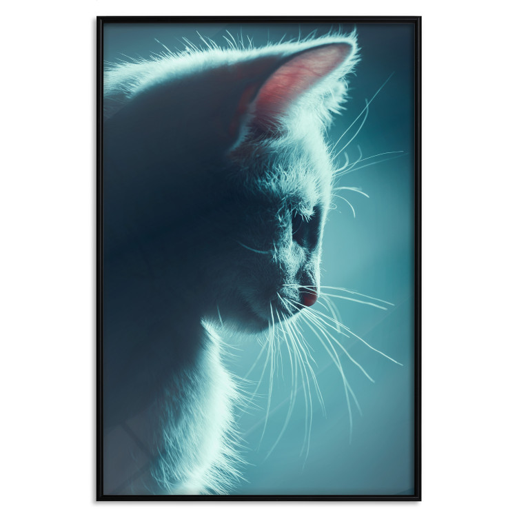 Poster Night Wanderer - portrait of a cat in winter night blue lighting 124451 additionalImage 18