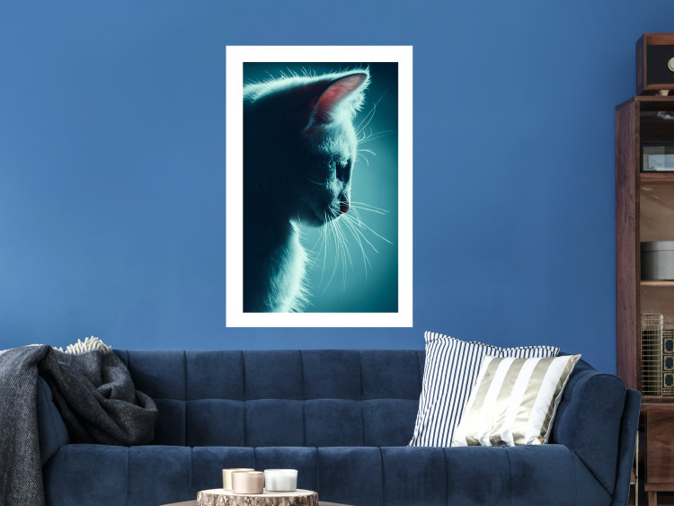 Poster Night Wanderer - portrait of a cat in winter night blue lighting 124451 additionalImage 2