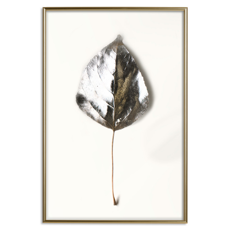 Wall Poster Winter Jewel - leaf from a plant covered in silver lying on white background 124951 additionalImage 16