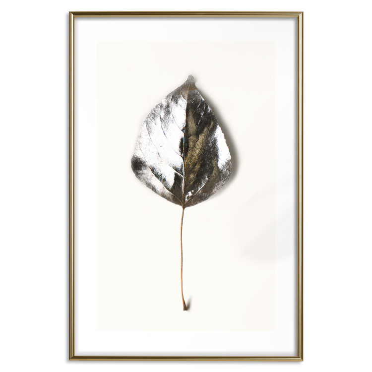 Wall Poster Winter Jewel - leaf from a plant covered in silver lying on white background 124951 additionalImage 14