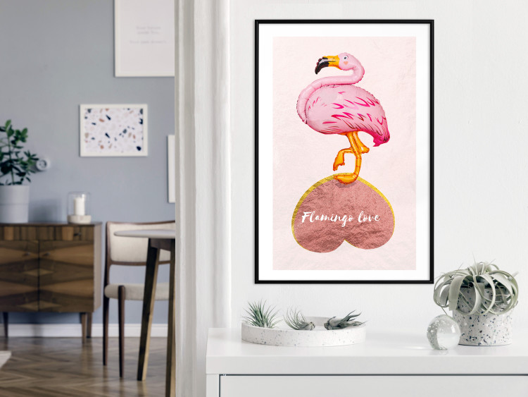 Poster Lovestruck Flamingo - pink bird and English text on a pastel background 125451 additionalImage 4