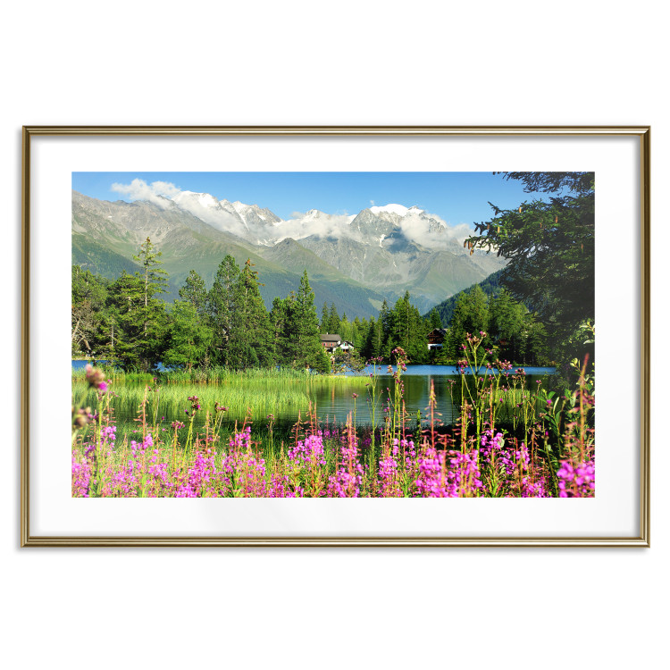 Wall Poster Spring in the Alps - spring landscape of green trees against a lake 126251 additionalImage 16