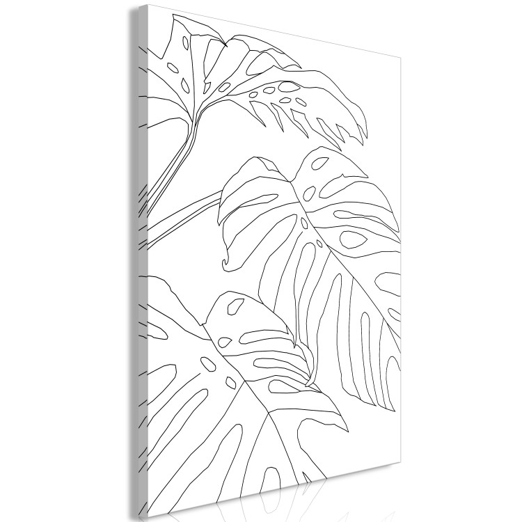 Canvas Three monstera leaves - black leaves contours on a white background 128351 additionalImage 2