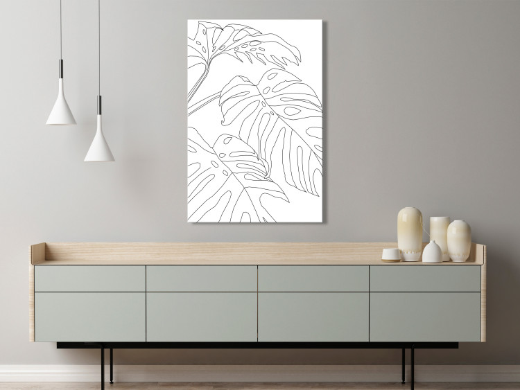 Canvas Three monstera leaves - black leaves contours on a white background 128351 additionalImage 3
