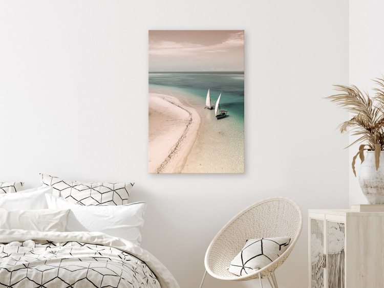 Canvas Print Romantic Coast (1-part) vertical - seascape with sailboats 129451 additionalImage 3