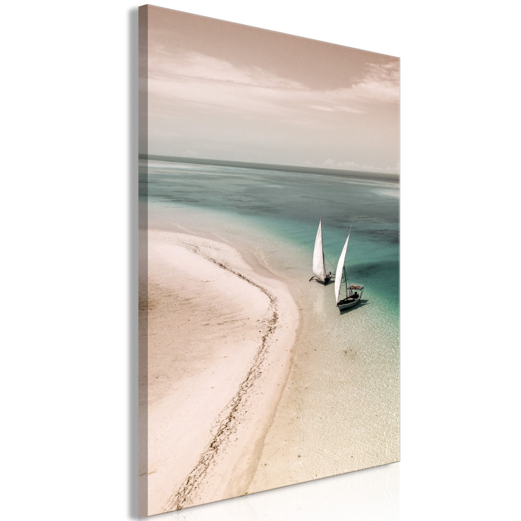 Canvas Print Romantic Coast (1-part) vertical - seascape with sailboats 129451 additionalImage 2