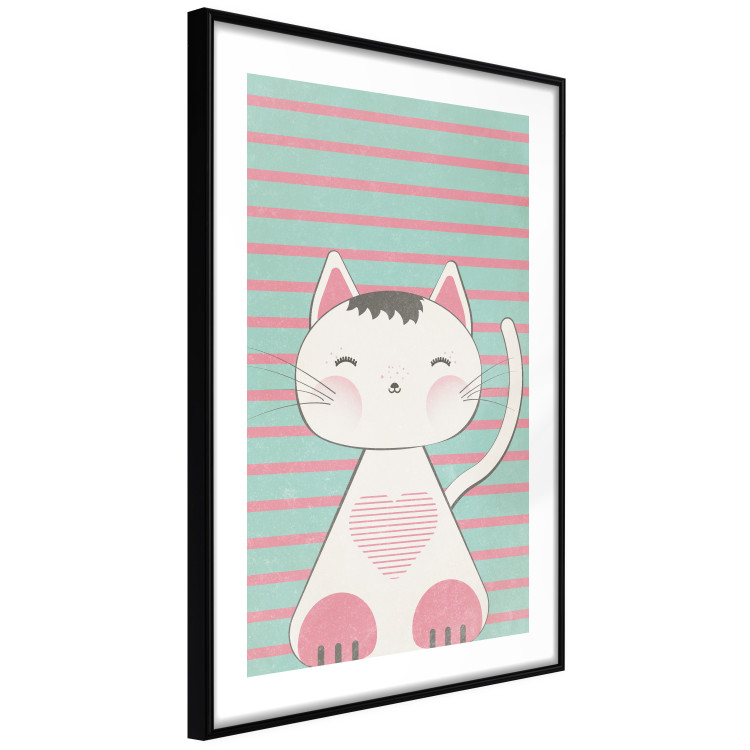 Wall Poster Striped Kitty - animal with a heart on turquoise striped wall 129551 additionalImage 8
